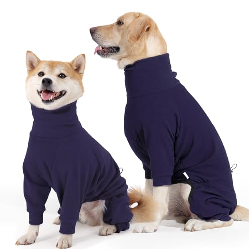 Hjyokuso Hundemantel Winter, Warmer Fleece Hundepullover mit Beinen, Weiche Vierbeinige Hundejacke für Kleine & Mittelgroße Hunde, Hundebademantel Fleece Hunde Pyjama Bekleidung Blau S