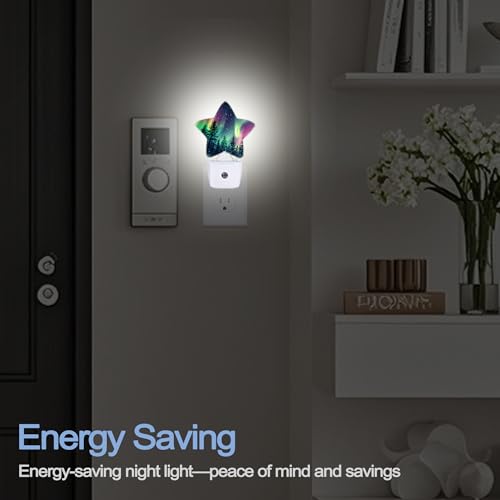 Image of Night Light,Aurora Forest Plug into Wall with Dusk to Dawn Light Sensors,Northern Winter Aurora Warm Star Nightlights for Bedroom,Bathroom,Hallway,Kitchen Home Decor Desk Lamp