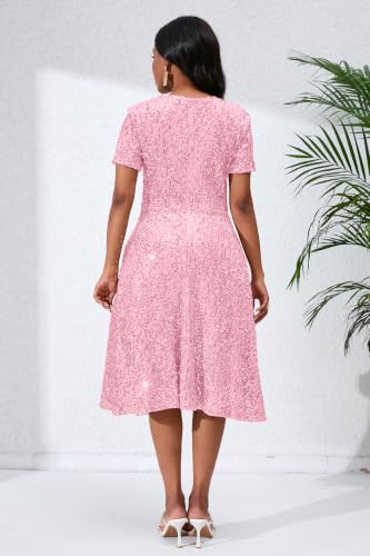 Image of Sequins Glitter Short Sleeve Women's Maxi A-line Dress - Sparkly Party Elegant