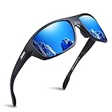 RUNCL Polarized Sports Sunglasses Cleon Fishing Cycling(Matte Black/Blue Mirror)