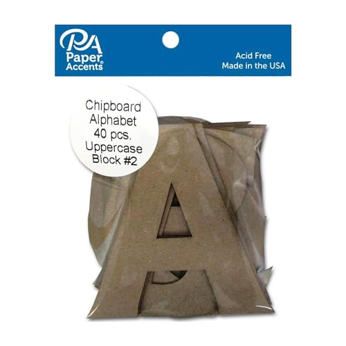 Paper Accents Chipboard Alphabet Shapes, 4' Block #2 Uppercase Letters, 40pc &ndash; Kraft Color...