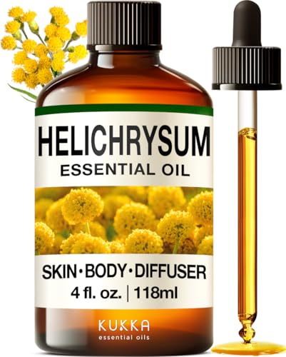 KUKKA Helichrysum Essential Oil for Skin, Relaxation - 4 fl oz - Undiluted Helichrysum Oil for Aromatherapy, Skin Care, Home Diffusers & Soap Making Scents, Non-GMO