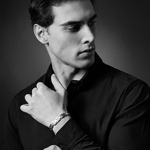 Urban Jewelry Stunning Solid Tungsten Link Bracelet for Men Polished Link, Puzzle, Ceramic Style (Silver, Black, 18K Gold Plated Option)4