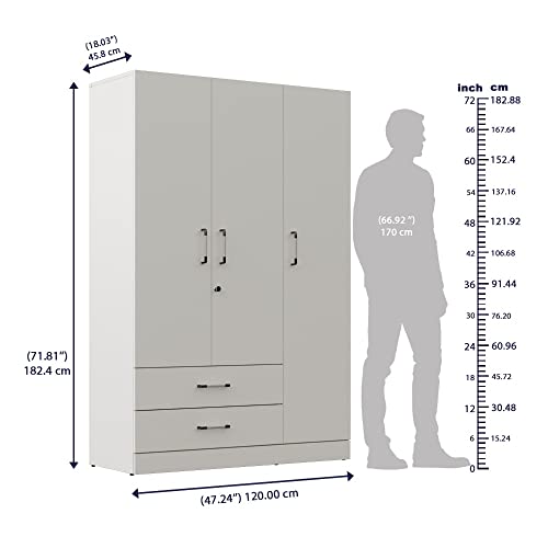 Image of Wakefit Wardrobe | 1 Year Warranty | Engineered Wood Almirah, Cupboard for Clothes Storage | 3 Door, 1 Drawer, 1 Hanging Space | Organza Plus - Frosty White