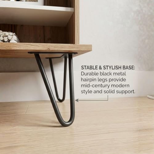 Image of FFO Modern TV Unit with Storage & Display Shelves | Wooden Entertainment Center with Drawer & Open Rack | Industrial Metal Legs TV Stand for Living Room (Coach Wood. & White Finish) DIY.