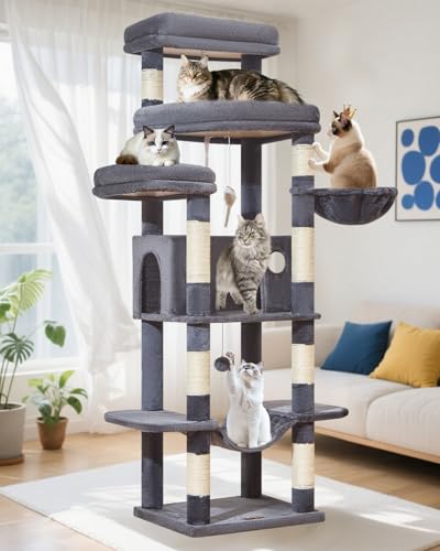 Taoqimiao Arbre a Chat Maine Coon,180cm Stable Arbres à Chat Grand Format xxl avec Condos Spacieux pour Chats, 8 Griffers, Très Grand Plateformes, Hamac,...
