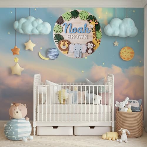 Personalized Nursery Name Sign for Boys, Woodland Animals Sign for Baby Door Decor, Newborn Gifts for Boy, Nursery Wall Bedroom Decorations, Mother's Day Gifts for New Mom Dad Gift