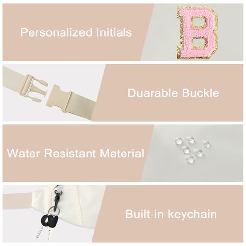 Image of MAXTOP Personalized Birthday Gift for Women Men Large Initial Fanny Pakck Crossbody Belt Bag Carrying All Size Phones,Beige B