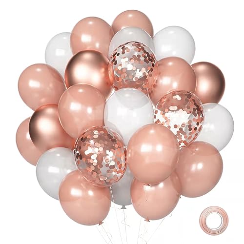 Rose Gold Birthday Party Balloons, 50 pcs12 Inch Rose Gold White ...