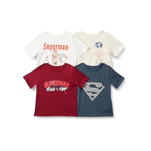 Amazon Essentials Boys' Short-Sleeve T-Shirts, Pack of 4, Superman Metro, 8 Years