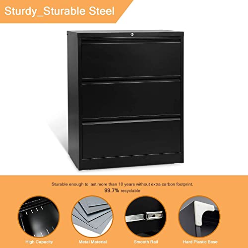 Aobabo 3 Drawer Metal Lateral File Cabinet With Lock,Home Office Steel Filing Cabinet With Letter/Legal Size,Fast Assemble With 0 Screw,Assembly Required(Black,3 Drawer) #TOP6
