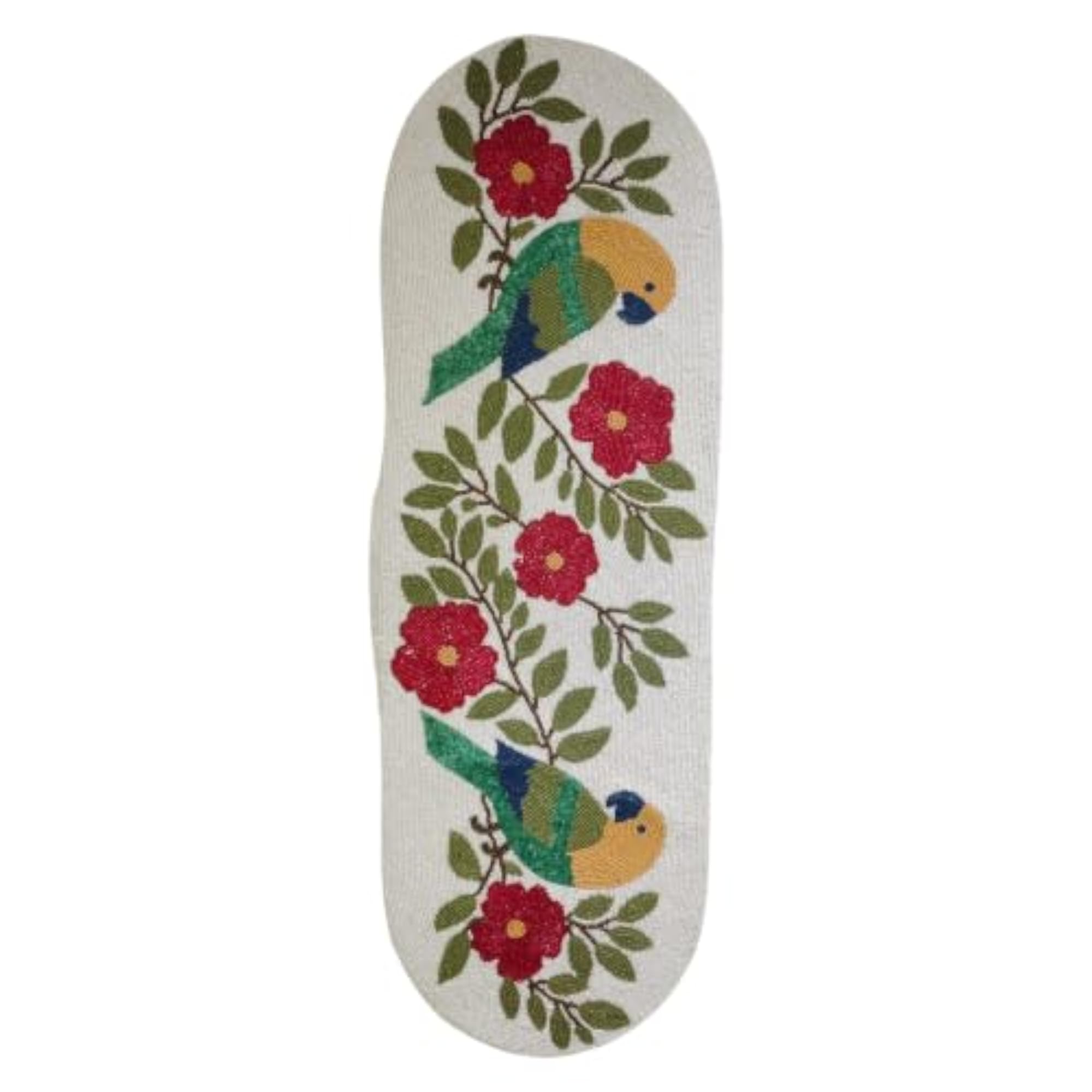 Handmade Beaded Table Runner, Floral Embroidered Design