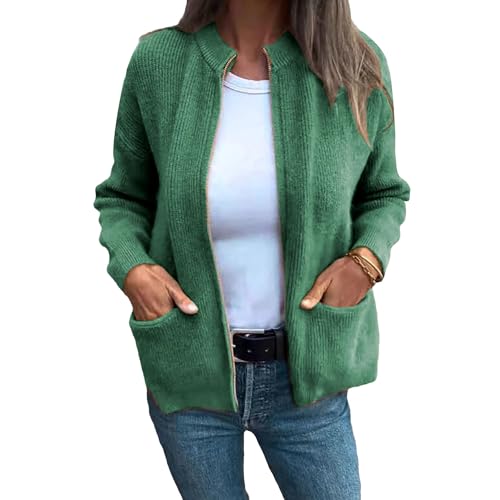 Cárdigan de Punto con Cremallera para Mujer, suéter con Cuello Alto, Sudadera Ligera e Informal Cremallera Completa y Bolsillos, c