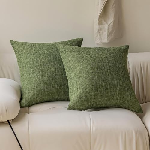 Demetex Spring Green - Set di 2 federe per cuscini, 45 x 45 cm, in lino Moden, morbide, quadrate, per soggiorno, sala da pranzo, sedie, 45 x 45 cm, colore: verde