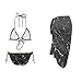 UNICEU Black Marble Print Swimsuit Sets for Women with Cover Up Slimming Sexy Tie Bikini Set Fashion Comfortable Bikinis Coverup for Beach Pool