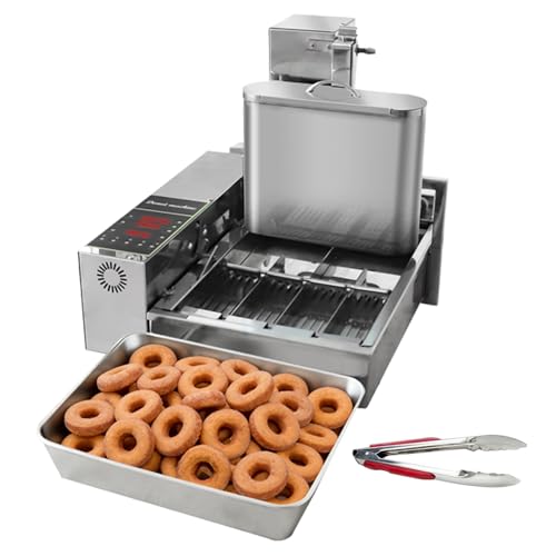 HNZXIB 1800+pcs/hour Mini 4-Row Donut Maker, Automatic Donut Machine, Commercial Doughnut Frying Maker, 5 Gears Adjustment, 110V 60Hz, 2000W, Stainless Steel, for Cafes, Bakeries, Restaurants