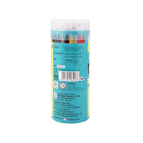 Image of Apsara Plastic Crayons-28 Shades,Smooth & Bright Colours,Better Grip,Non-Messy,Erasable,Sharpenable,Free Sharpner,1 Pc Pack,Ink Color-Multicolor