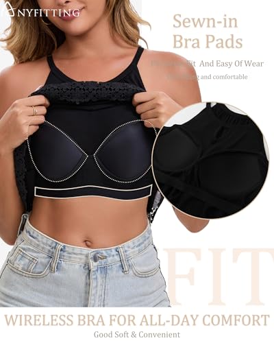 Image of Women Halter Tank Top with Built in Bra Flowy Sleevless Padded Camisole Loose Fit Summer Shirt Top S-3XL