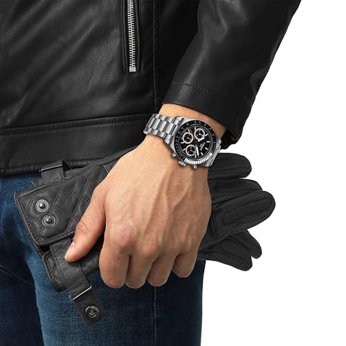 Image of Tissot Mens Tissot PR516 Mechanical Chronograph 316L Stainless Steel case with Black PVD Coating Mechanical Watches, Grey, Stainless Steel, 20 (T1494592105100)