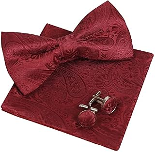 Alizeal Mens Retro Paisley Pre-tied Bow Tie, Pocket Square and Cufflinks Set