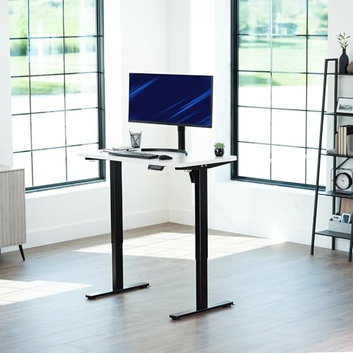 Image of VIVO Electric 43 x 24 in Standing Desk, Memory Height Adjustment, 1B Series, Holds 220 lbs, One-Piece White Top, Black Frame, DESK-KIT-1B4W