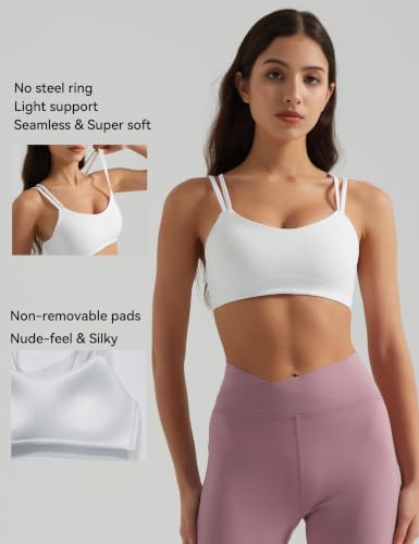 Image of Yoga Sports Workout Bras for Women Seamless Molded Cup Spaghetti Double Strap Bra Wirefree Scoop Neck Tank Top Bras