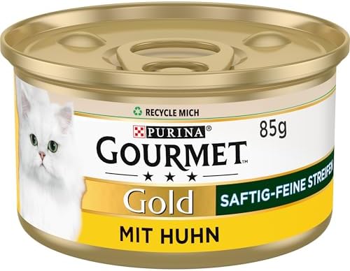 GOURMET Gold Saftig-feine Streifen, mit Huhn, 12 x 85g | Katzenfutter nass