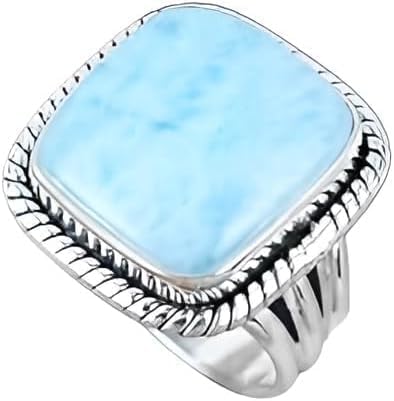 Genuine Larimar Ring 925 Sterling Silver Natural Blue Gemstone Statement Ring Handmade Jewelry for Woman Gift for Her