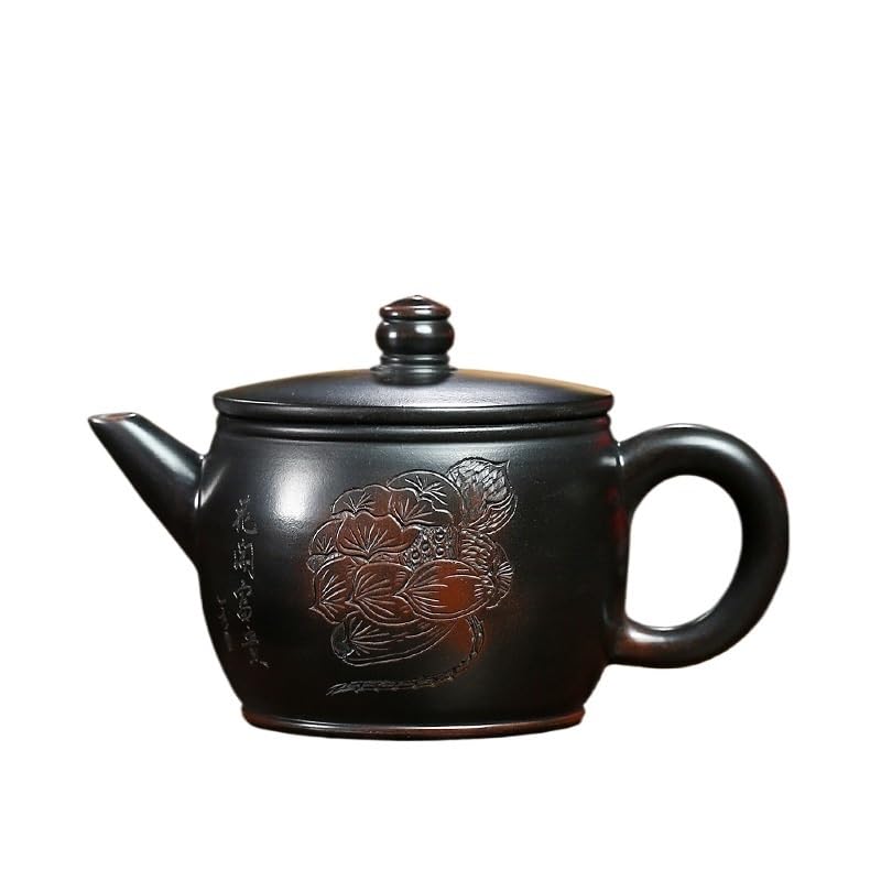 Théière Vintage en Argile Violette de 260 ML, fabriquée à la Main en Grande quantité à partir de Terre Crue Violette, avec Filtre et Accessoires pour Service à thé Zisha.