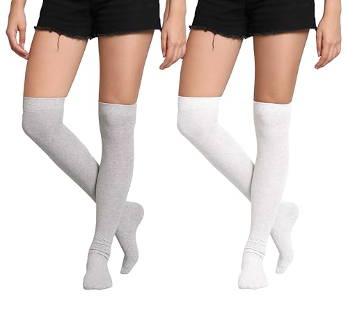 Image of TRAZO Women's Thigh High Socks Over the Knee High Knitted Casual Boot Socks, Stiped Long Fashionable Stockings (Pack of 2)