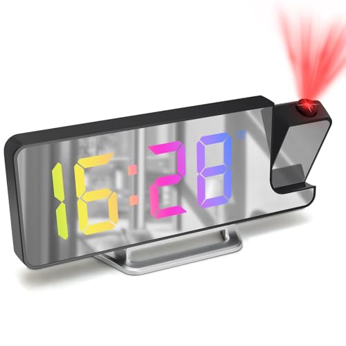 Cuteefun Despertador Proyector Techo, Reloj Despertador Digital con Proyector, Despertador Inteligente con Temperatura, Snooze, 12/24H, Brillo Ajustable, Reloj Proyector para Dormitorio, Colorido