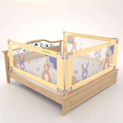Image of BAYBEE Baby Bed Rail Guard (150x80cm), Bedrail for Baby Safety with 28 Height Adjustable, Portable Bed Side Protector for Babies Falling | Foldable Single Side Bed Railing, 3 Side, (Beige)