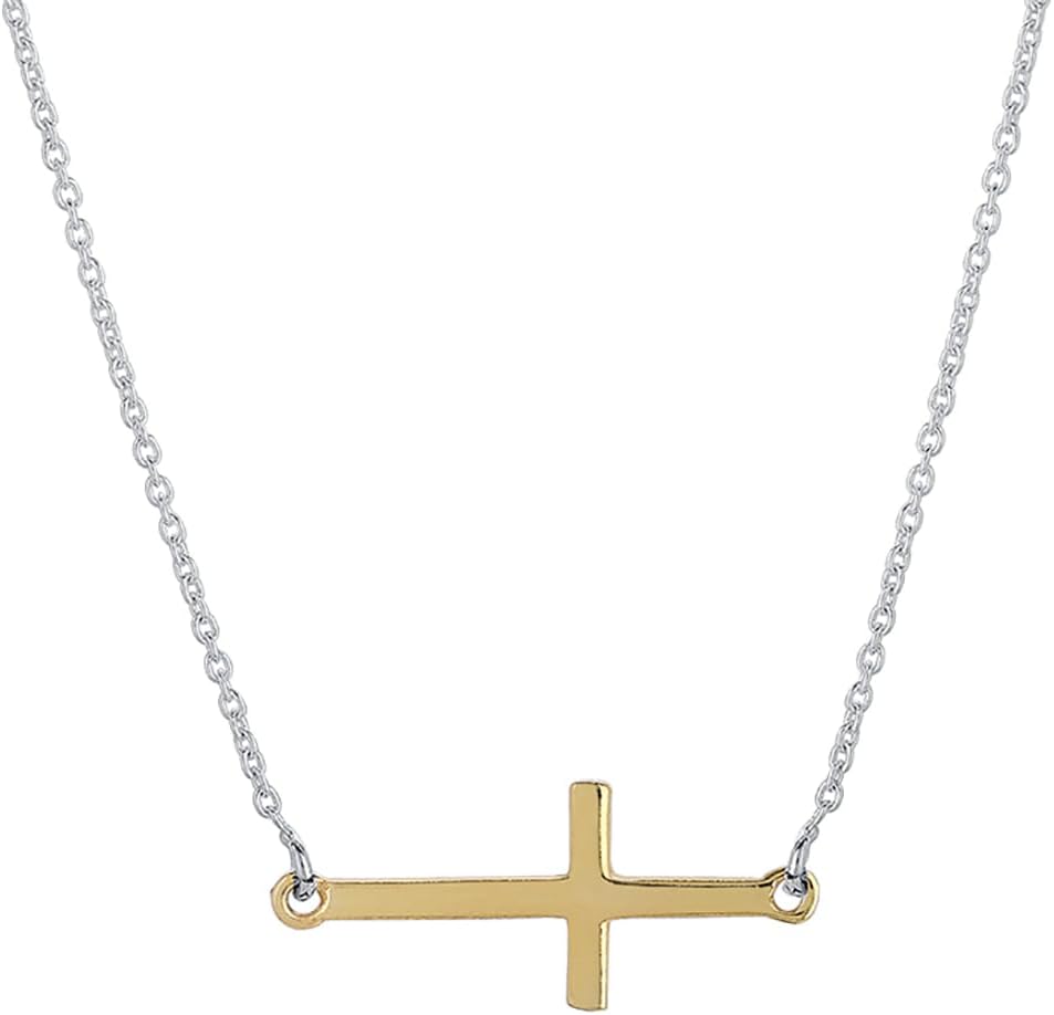 Vanbelle Sterling Silver Jewelry Yellow Gold Plated Two Tone with 925 Stamp - Slideway Cross Pendant Necklace for Women - Religious Cross Silver Necklace