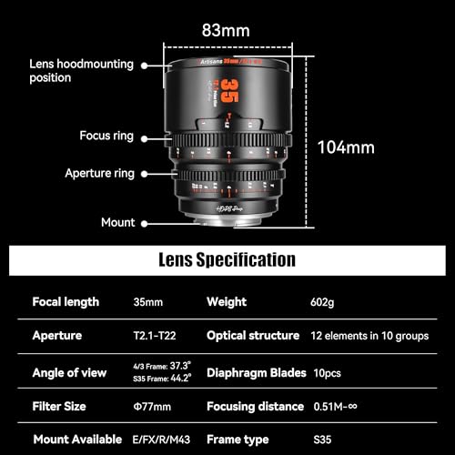 Ficha técnica 7Artisans Lente de Cine 35mm para Sony E-Mount - Fernando Cortés