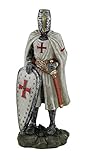 Zeckos Resin Statues Templar Knight Medieval Crusader Standing W/Shield Grasping Sword Statue 3.25 X 8.5 X 2.5 Inches White One Size