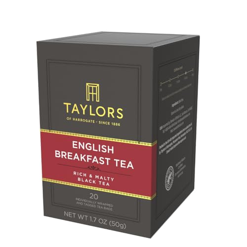 Image of Taylors of Harrogate English Breakfast, Black Tea, Individually Wrapped Bags, 20 Count (Pack of 6), Rich, Bright & Malty, Caffeinated, Enjoy Hot or Iced, 120 Teabags