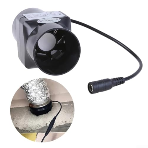 Image of 12V 6W Duct Fan Inline Exhaust Fan 50mm Size for Efficient Airflow in Bathrooms, Home, Warehouse and Pet Areas with Low Noise and ABS+PVC Material (Black 50MM)