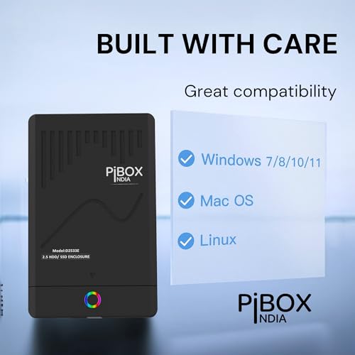 Image of PiBOX 2.5 inch Hard Drive Enclosure RGB LED Type C with OTG Adapter - Retro Casette, PiBOX India 6Gbps USB 3.1 to SATA III Tool-Free External Hard Drive Enclosure for 7mm /9.5mm SSD Laptop HDD UASP
