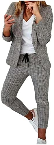 Business Dressy 2 Piece Outfit for Women Plaid Ruched Sleeve Open Front Blazers and Tie Waist Shorts Set for Spring Work Suit Set