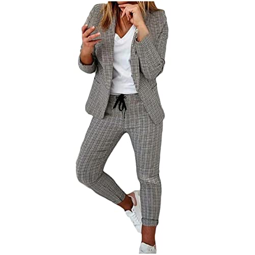 Yihaojia Sexy 2 Piece Outfits for Women Long Sleeve Solid Blazer with Pants Casual Elegant Business Suit Sets