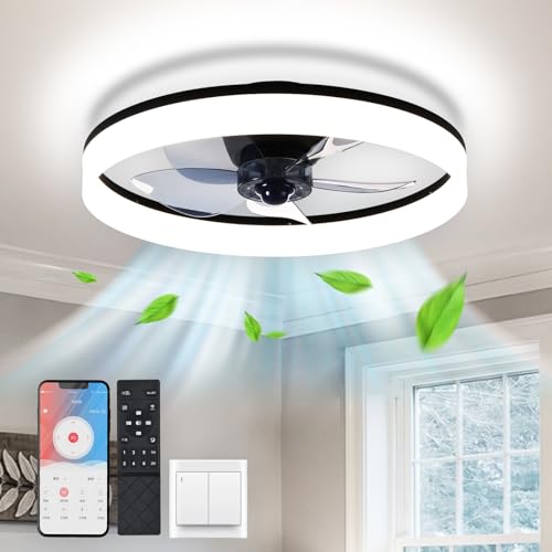 Ventilador de techo con iluminación, Silencioso Ventilador Techo con Luz, Ventiladores de Techo con Luz y Mando a Distancia, 6 Velocidades, LED Ventilador Techo Sin Aspas para Dormitorio Comedor