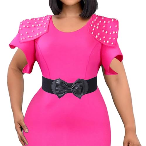 CanB Bow Leather Belts Elastic Wide Waist Belt Stretch Plus Size Belts Women's Waistband for Dress Waist Jewelry