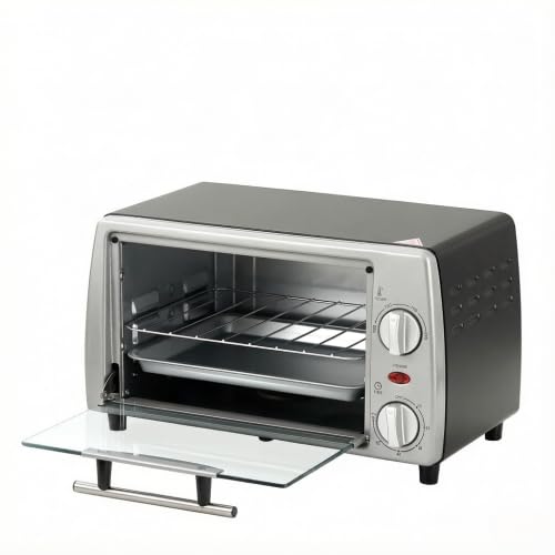 Mini Backofen 10 L ohne Umluft, kleiner Ofen für 2, 100-230°C, Timer | Mit Glasfenster & 2 Ebenen, herausnehmbare Krümelschublade, spülmaschinenfeste Teile, extra kompakt für kleine Küchen