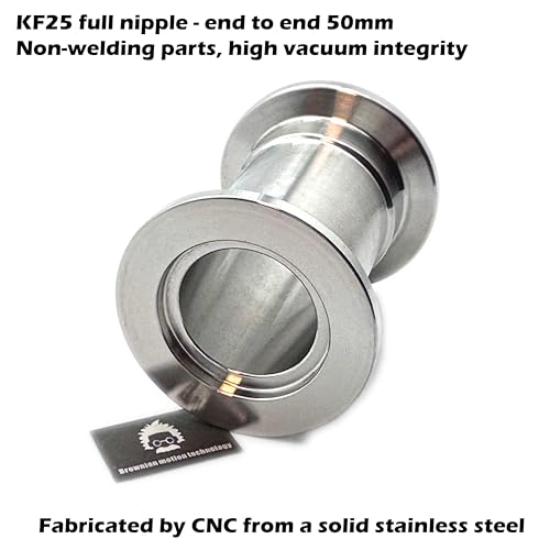 Image of bmotiontech Full Nipple with KF25 NW25 Flange Straight Tube, non-welding parts, high vacuum integrity (KF25 50mm, Pack of 2 pcs)