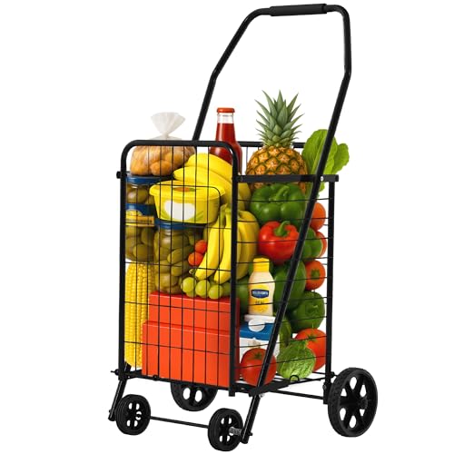 YITAHOME Folding Shopping Cart with Wheels, Portable Collapsible Grocery Cart for Seniors, Rolling Utility Cart for Laundry, Storage & Organizer (Foldable, Easy Carry) Medium 11.4 gal