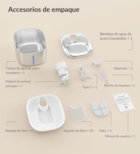 Fuente para mininos Acero Inoxidable, Bebedero mininos, 4L Fuente Agua mininos con Sensor Automático, Bebedero mininos Ultra Silenciosa con Batería de 4000 mAh, FS10pro - imagen 7