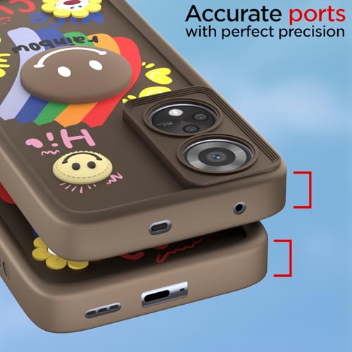 Image of Pikkme Back Cover for Oppo Reno 8T | Soft Silicone| Cute Rainbow Smile & 3D Cartoon Flower Design | Shockproof Raised Camera Protection Bumper Case (Brown)