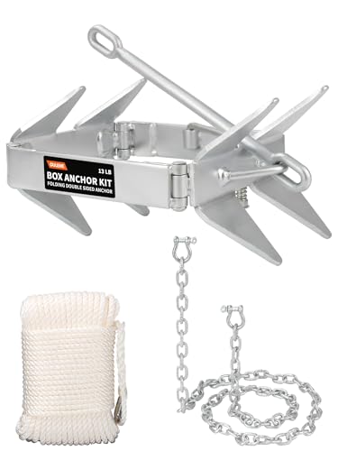 OULEME 13 LB Box Anchor Kit with 100 FT Nylon Rope & Anchor Chain Boat Anchor Kit for Boats Up to 24 FT Ideal for Offshore & Sport Boats Pontoon Fishing Bass Boats and Cabin Cruisers