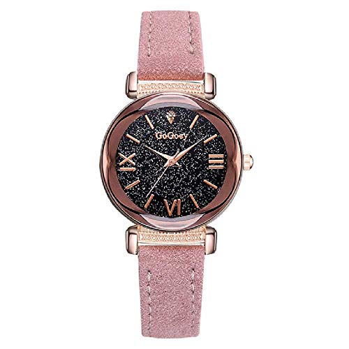 Preisvergleich Produktbild LYAO Luxusdamenuhr Einfache Art Und Weisesternvorwahlknopfquarzdamenuhr Römische Zahlskala-Lederuhr Relogio Feminino / C China / Rosa