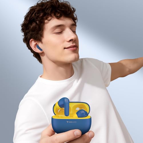 Image of Vaku Luxos SONAIR TWS Bluetooth 5.4 Earbuds | 60H Playtime | Touch Controls | Type-C Fast Charging | 10mm Driver | Voice Assistant | Deep Bass Wireless Earbuds with Charging Case- Blue /Yellow